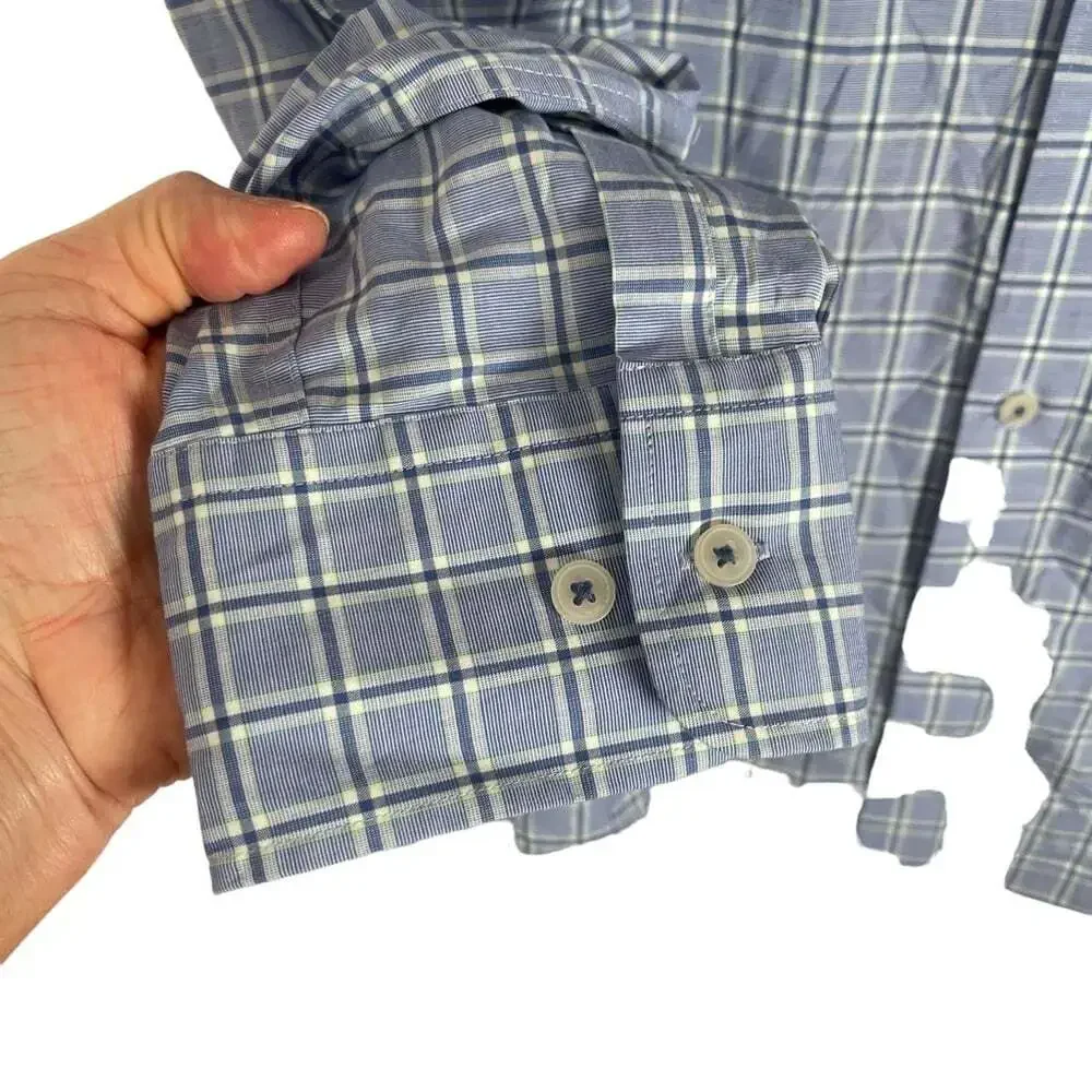 Twillory Untuck(able) Glow Men's Dress Shirt Tailored Fit Size XL Blue Plaid